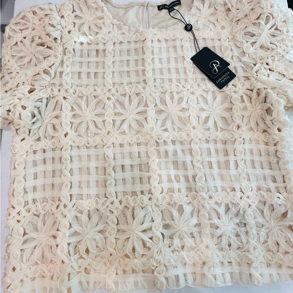 Adrianna Papell Cream Floral Lace Blouse